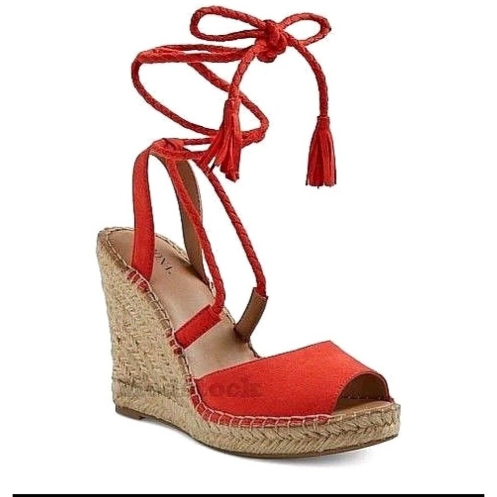 Merona Maren Lace Up Wedge Espadrille Strappy Wedge Heels Red Orange 9 SB8